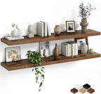 Fun Memories Floating Shelves for Wall, 48 Inch Long Set of 2 Rustic Wood Wall by FunMemories