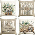 AVOIN Colorlife Bless Our Home Farmhouse Eucalyptus Leaves Throw Pillow Covers by AVOINcolorlife