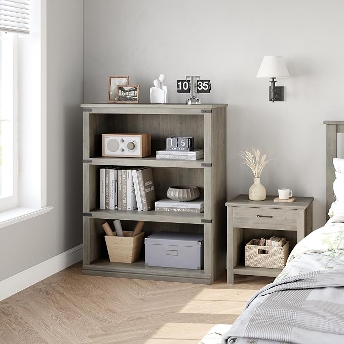GarveeHome 3 Tier Farmhouse Bookcase, 39.9 in Tall Book Shelf - Image 3