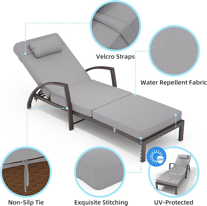 GarveeLife 2-Piece Rattan Patio Folding Chaise Lounge, 5-Position Adjustable - Image 6