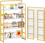 4NM No Assembly Extra Wide 4 Tiers Folding Bookshelf Storage Shelves Vintage by 4NM