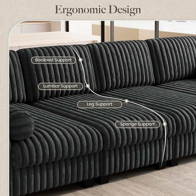 Belffin Plush Corduory Sectional Sleeper Sofa - Image 5