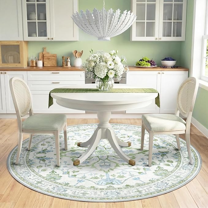 RELEANY Washable Area Rug, Round 6ft, Water Repellent, Pet Friendly, Vintage - Image 2