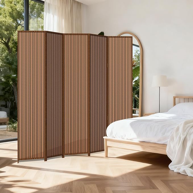 5 Panel Room Divider and Extra Wide Folding Privacy Screen, Bamboo Room Divider - Image 7