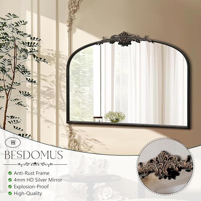 Besdomus Vintage Arched Black Mirror: 32"x24" French Large Black Vintage Wall - Image 7