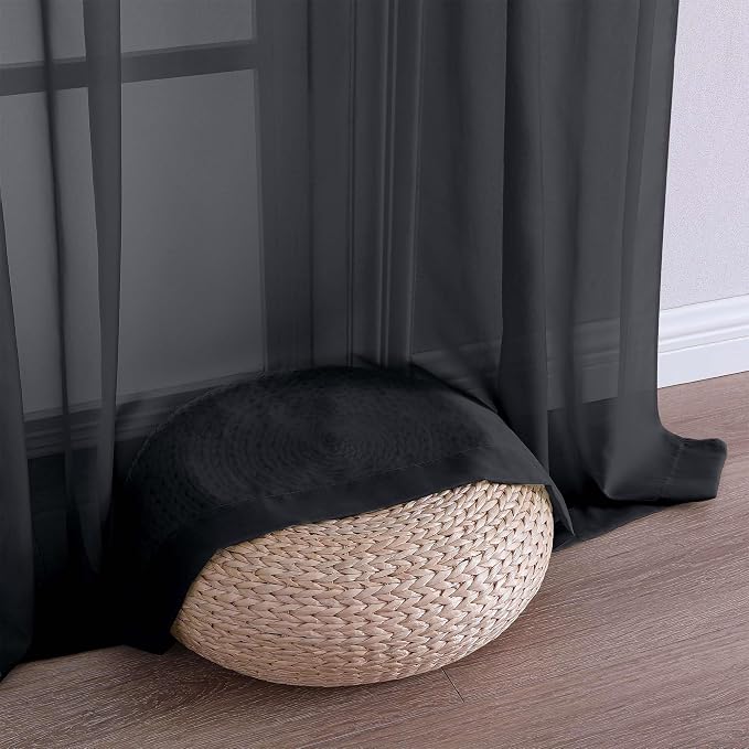 Black Sheer Curtains 108 Inches Long 2 Panels Set, 59 Inch Extra Wide - Image 6