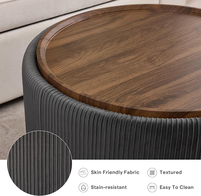 29.5 Inch Round Storage Ottoman Coffee Table, Modern Circle Coffee Table - Image 6