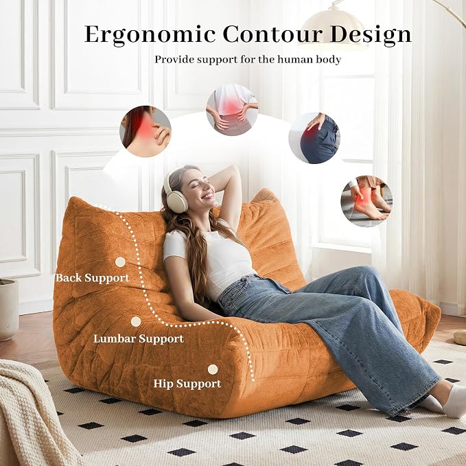 Bean Bag Chair, 2 Seater Lazy Bean Bag Sofa Memory Foam Couch, Giant Bean Bag - Image 7