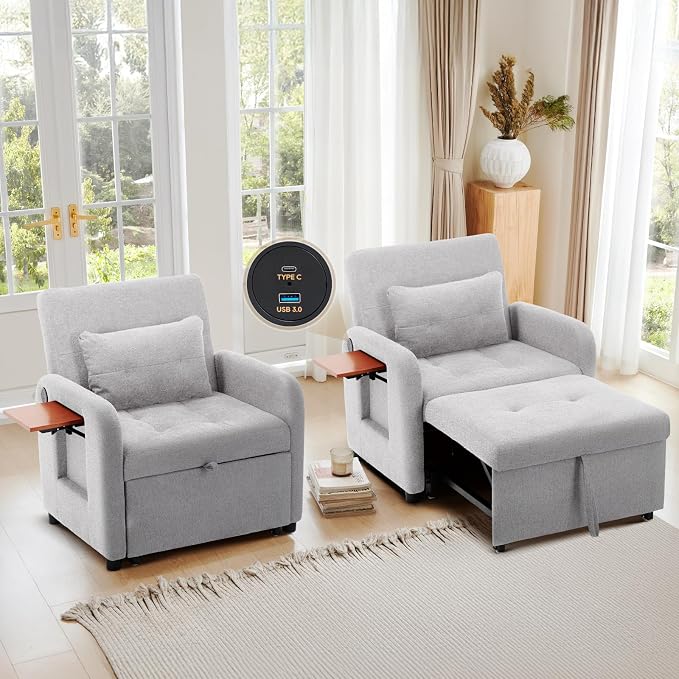 Convertible Sleeper Chair-Fabric Futon Sofa Bed, Single Sleeper Sofa, Small - Image 8