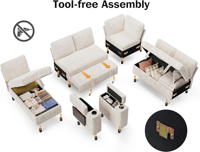 Vipbear 111" Modular Sectional Sleeper Sofa - Image 4