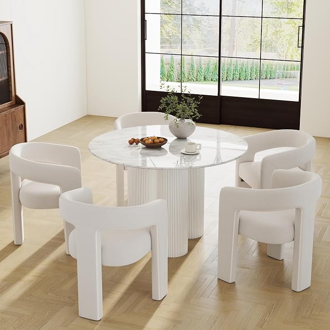 RIVOVA Modern Barrel Dining Chairs Set of 5, Velvet Upholstered Accent Side by RIVOVA