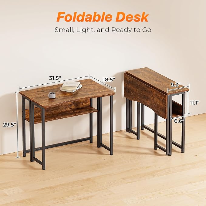 Huuger Folding Desk with Storage Shelf, 31.5 Inch Foldable Computer Table - Image 2