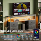 Huuger TV Stand Dresser with Power Outlets and LED Lights, 4 Drawers - Image 2