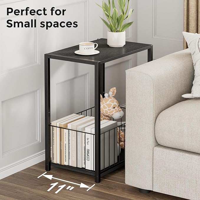 Homleke Side Table with Magazine Holder, Record Player Stand with LP Shelf - Image 4