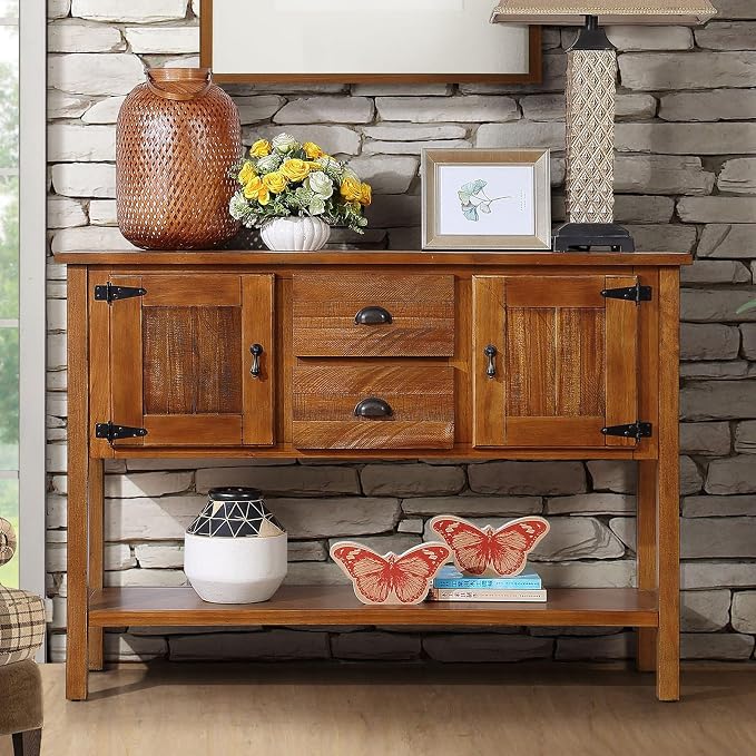 46" Solid Wood Buffet Sideboard, Farmhouse Console Table by YWUFUART