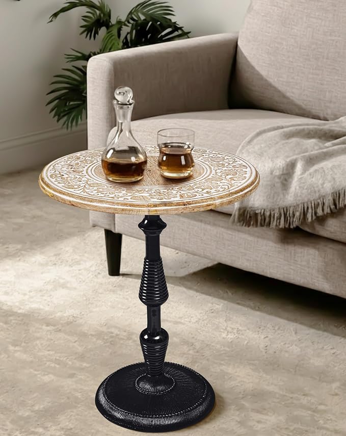 Side Tables-Hand Carved Vintage Boho Folding End Tables - Image 9