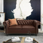 ORRD 2 Piece Living Room Set, Chesterfield Leather Sofa Couch Chair - Image 5