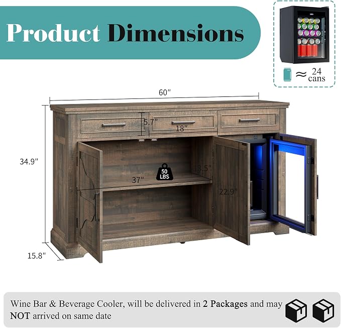 LUXOAK 60" Farmhouse Coffee Bar Cabinet - Image 2