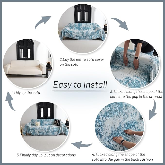 MYSKY HOME Sectional Couch Cover Sage Abstract Geometric Sofa Covers - Image 5