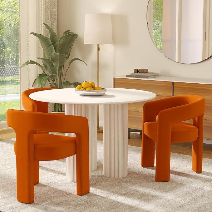 RIVOVA Modern Barrel Dining Chairs Set of 3, Velvet Upholstered Accent Side by RIVOVA