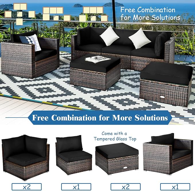 Tangkula 6 Pieces Wicker Patio Furniture Set, PE Rattan Outdoor Sectional - Image 6