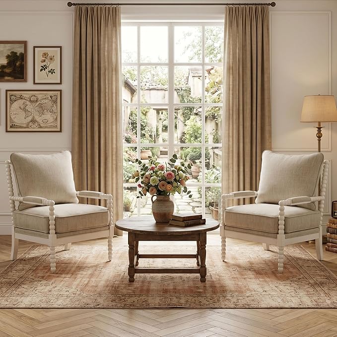 DUHOME Linen Fabric Spindle Accent Chairs Set of 2 by DuhomeElegantLifestyle