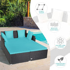 COSTWAY Outdoor Patio Rattan Daybed, Sponge Cushioned Loveseat Sofa - Image 6