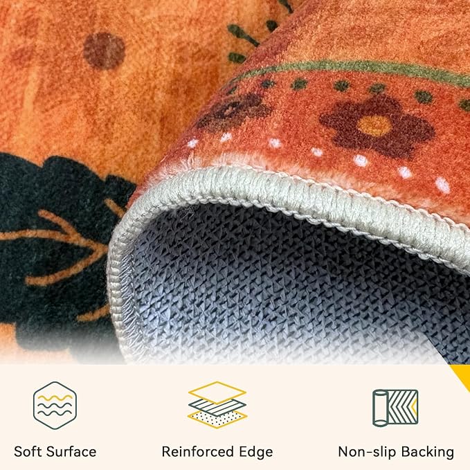 RELEANY Floral Washable 5x7 Area Rugs BurntOrange | Flower Carpet Print Boho - Image 4