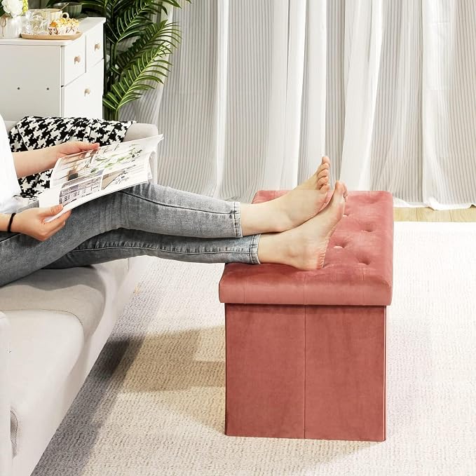 B FSOBEIIALEO Folding Storage Ottoman, Long Ottomans Shoes Bench, Velvet - Image 5