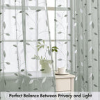 MIULEE Sage Sheer Curtains 2 Panels Embroidered Leaf Patterned, W52 x L84 | - Image 5