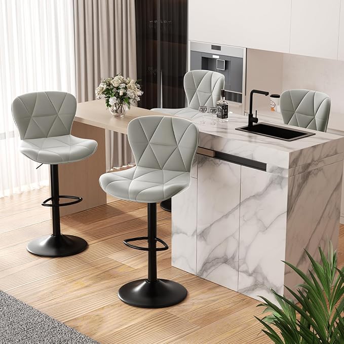 Nalupatio Modern Bar Stools Set of 4, Adjustable Faux Leather Upholstered by Nalupatio