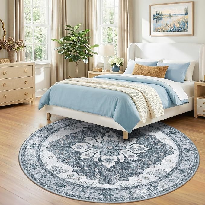 RELEANY Washable Area Rug, Round 8ft, Water Repellent, Pet Friendly, Vintage - Image 3