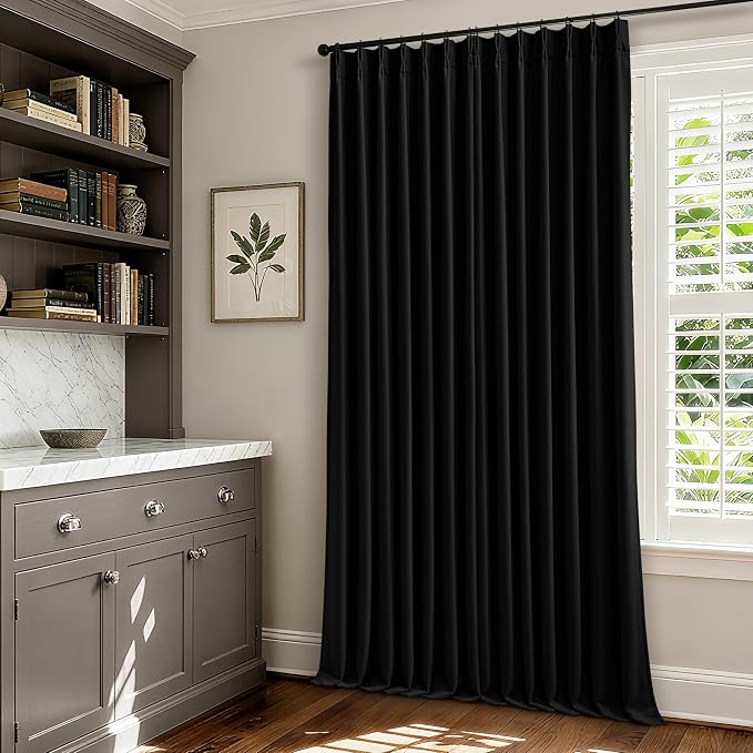 Black 86 Inch Pinch Pleated 100% Blackout Curtains - Image 8