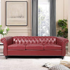 AVZEAR Chesterfield Leather Sofa 3 Seater Couch, Mid-Century Large Sofa Roll by AVZEAR
