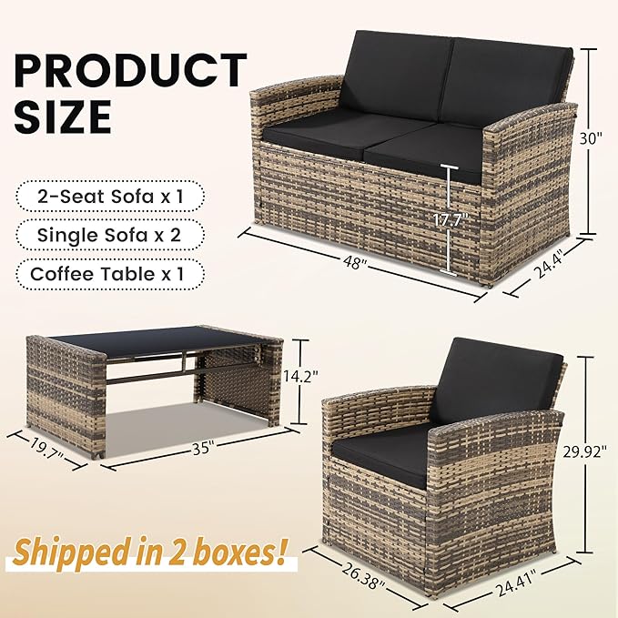 KROFEM 4-Piece Patio Furniture Set, Wicker Outdoor Rattan Sectional Sofa - Image 6