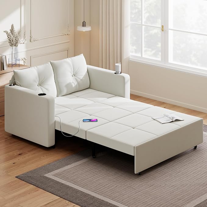 Krcix 3 in 1 Pull Out Couch, 56 Inch Velvet Sofa Bed, Convertible Sleeper Sofa by Krcix