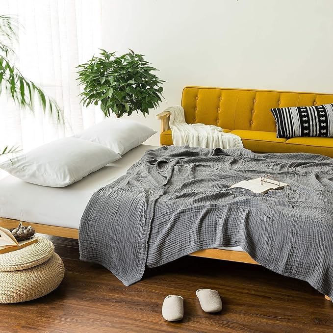 EMME Muslin Blankets for Adults Throw Blanket for Couch Breathable Gauze Soft - Image 2
