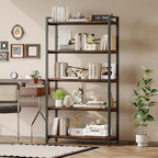 5 Tier Bookshelf 31.49" Width, Book Organizers and Storage, Wood and Metal Tall - Image 5