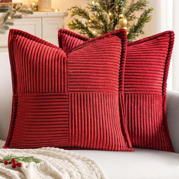 MIULEE Decorative Euro Sham Throw Pillow Covers 24x24 Inch Red 2 Pack | Boho by MIULEE
