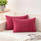 Pack of 2 Corduroy Decorative Throw Pillow Covers 12x24 Inch, Rose Red | Fall by Unknown
