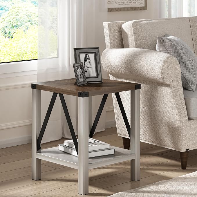 Treocho Farmhouse End Table Set of 2, Rustic Vintage Nightstand Side Table - Image 5