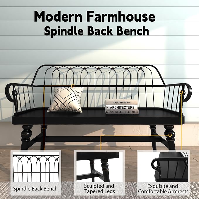 DIBRATY Entryway Bench, Spindle Back Wooden Dinning Bench, Farmhouse Foyer Bench - Image 6