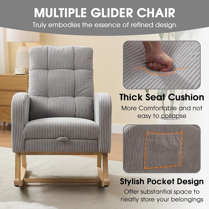 NIOIIKIT Nursery Rocking Chair, Corduroy Upholstered Rocking Chair - Image 7