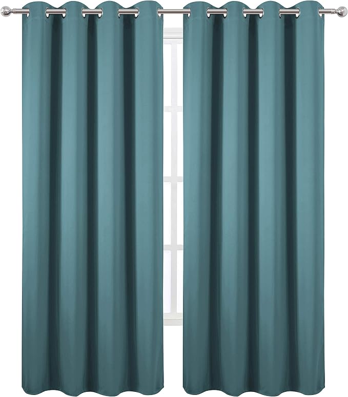 Blackout Curtains 66 x 84 inch/Sea Teal Curtains Set of 2 Panels/Thermal - Image 2