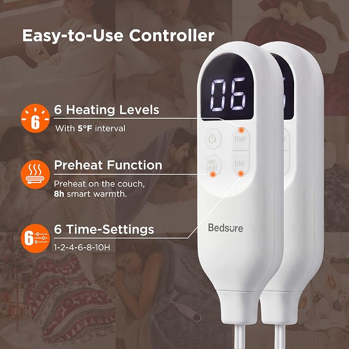 Bedsure Heated Blanket King Size, Dual Control Electric Blanket, Cream | - Image 4