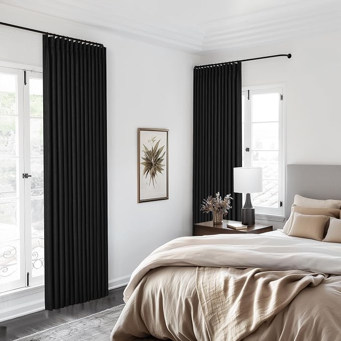 Black Pinch Pleated Linen Blackout Curtains 90 Inches Long - Image 9