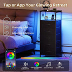 Somdot Black Nightstand with Charging Station and LED Light - Image 4