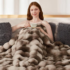 Luxury 1000GSM Faux Rabbit Fur Throw Blanket, Super Heavy Warm Cozy Brown - Image 6