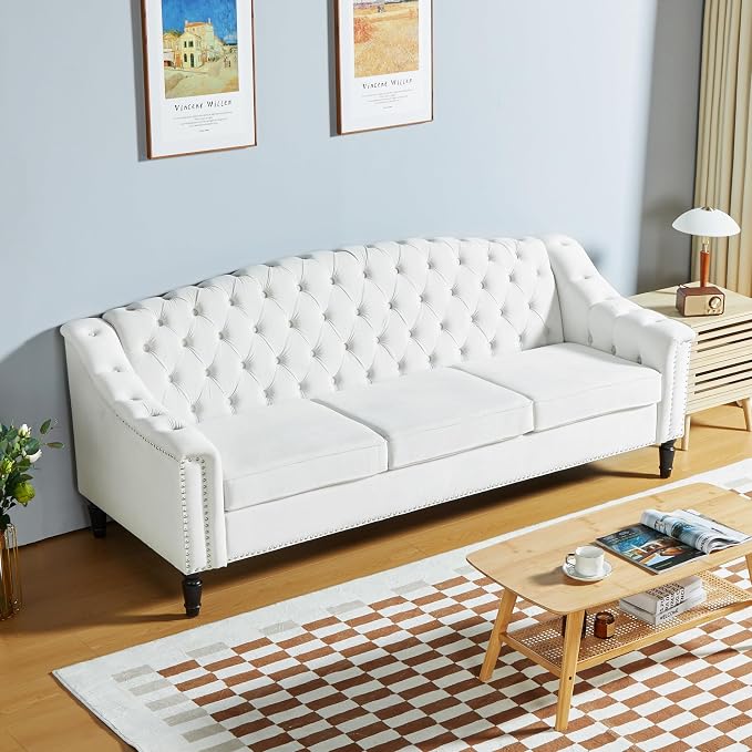LEVNARY Mid-Century Modern Velvet Sofa, Chesterfield Couch Sleeper Settee - Image 7