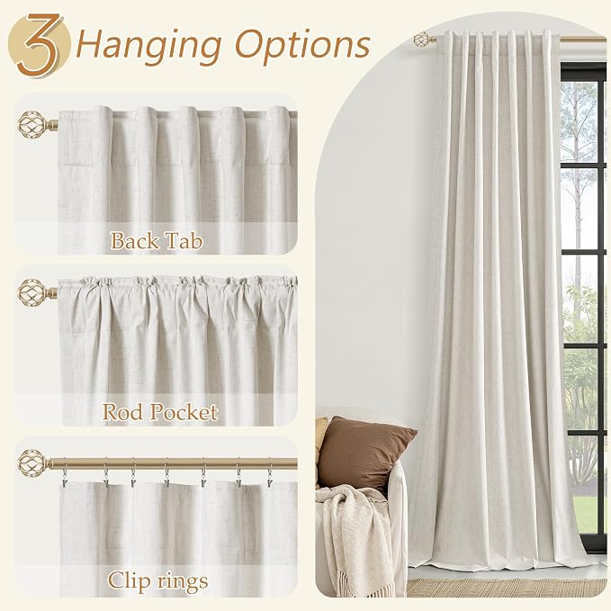 100% Blackout Linen Curtains for Bedroom 90 inches Long, Thermal Insulated Room - Image 6